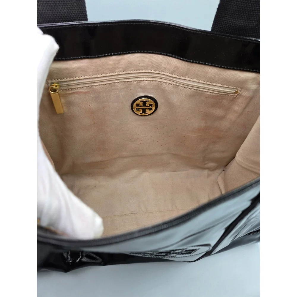 Tory Burch Black Patent Leather Tote Bag‎ Purse Shoulder Bag